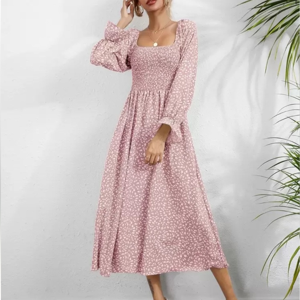Floral Pink Smocked Dress